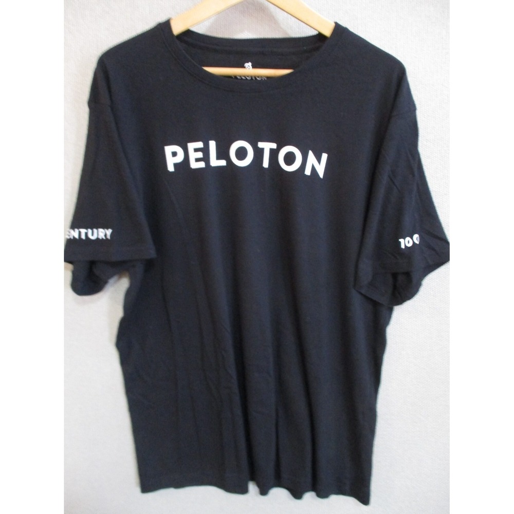 Peloton Shirt Mens 2XL Black Short Sleeve Century 100 T-Shirt XXL Crew Neck